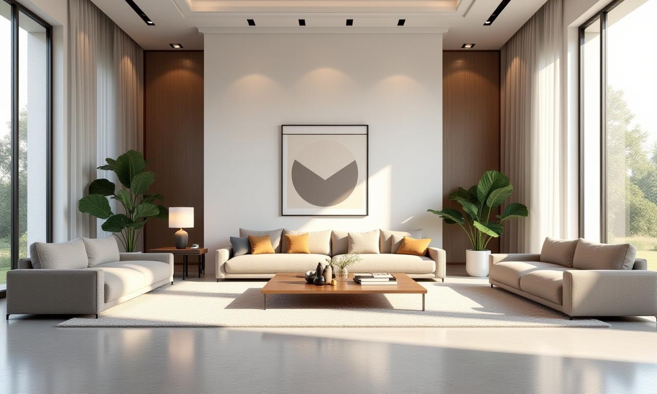 Vizyon İç Mimarlık stüdyosundan modern iç mekan tasarımı örneği, geniş bir salon ve lüks mobilyalar.